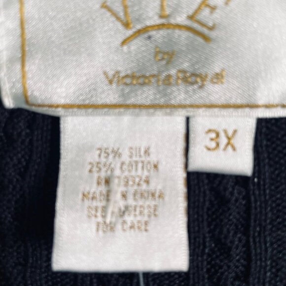 Vie By Victoria Royal Silk Knit Beaded Twinset Sweater Set Black Womens 3X $372 - Picture 6 of 8